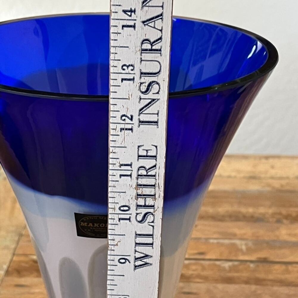 Makora Cobalt Blue Trim Hand-blown Glass Vase 12.5" Tall Made in Poland - Picture 9 of 13